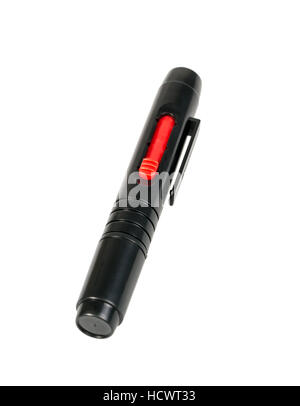 Lentille poche stylo et pinceau de nettoyage pour appareil isolé sur fond blanc Banque D'Images