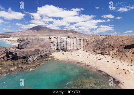 Playa Papagayo beach, près de Playa Blanca, Lanzarote, Canaries, Espagne, de l'Atlantique Banque D'Images