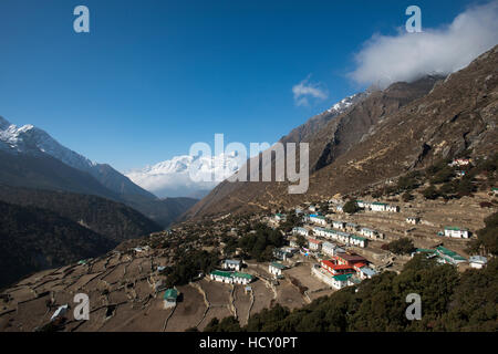 Le vieux village de Pangboche sur le camp de base de l'Everest trek, au Népal Banque D'Images