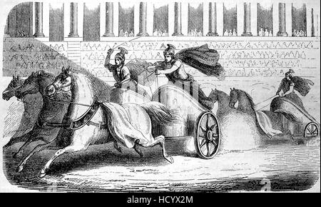 Les courses de chars, les courses de chars, dans le cirque de la Rome antique, 100BC, l'histoire de la Rome antique, Empire romain, Italie Banque D'Images