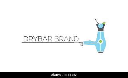 Dry bar logo vector modèle. Sèche-cheveux- verre à cocktail vector illustration. Coiffure modèle de conception de logo Vector Illustration de Vecteur