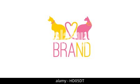 Deux chats, leur queue faisant un coeur logo vector design Illustration de Vecteur