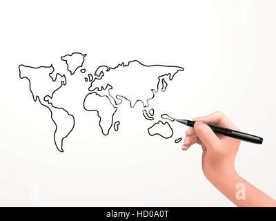 Carte globale tirée par la main de l'over white background Illustration de Vecteur