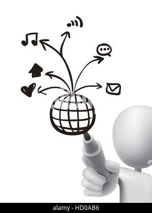 Social media concept dessiné par 3d man plus transparent de sélection Illustration de Vecteur