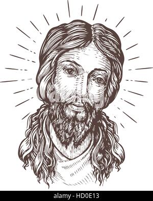 Portrait dessiné à la main de Jésus Christ. Vector illustration croquis Illustration de Vecteur