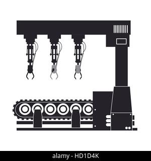 Ligne de production robotisée silhouette technologie machines Illustration de Vecteur