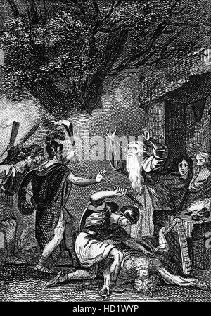 Autour de 57annonce le général romain Suetonius Paulinus conduit ses légions hors de la ville fortifiée de Chester et ont marché jusqu'à l'île de Mona (FIRA) et massacré les druides. Hommes, femmes et enfants - armés et non armés, jeunes et vieux - tomba sous les épées des Romains. Banque D'Images