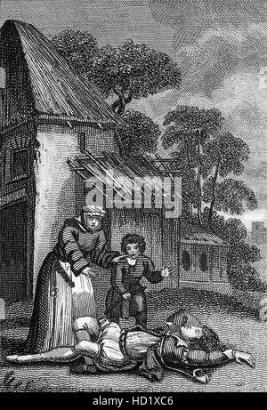 La mort d'Édouard le Martyr près de Corfe Castle. Il était roi de France à partir de 975 jusqu'à ce qu'il a été assassiné en 978. Il était le fils aîné du Roi Edgar le Pacifique, n'a pas reconnu son père héritier. Banque D'Images