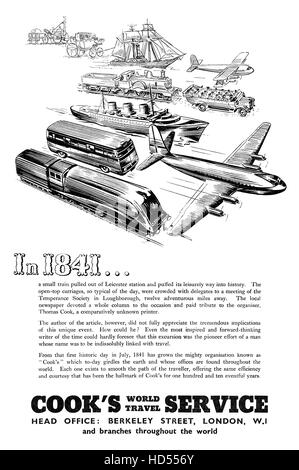 1951 La publicité pour Cook's World Travel Service Banque D'Images