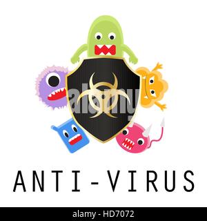 Bouclier anti-virus virus avec cartoon Illustration de Vecteur