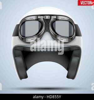 Classic Moto blanc Casque avec lunettes Illustration de Vecteur