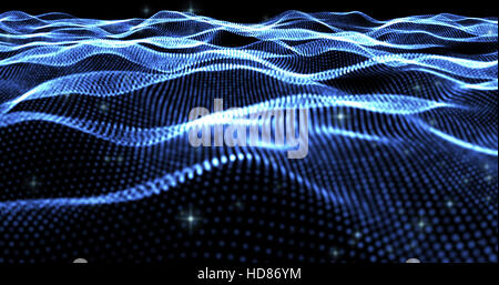 Résumé fond bleu avec des vagues de particules glow Banque D'Images