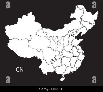 Carte des provinces de la Chine illustration noir et blanc Illustration de Vecteur