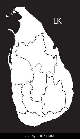 Sri Lanka Carte provinces illustration noir et blanc Illustration de Vecteur