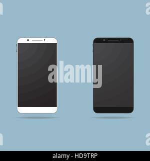 Noir et blanc mobile smartphone avec pavé tactile. Illustration de Vecteur