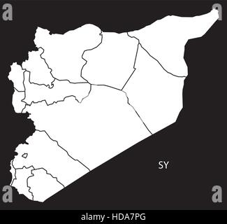 Les gouvernorats de la Syrie Map illustration noir et blanc Illustration de Vecteur