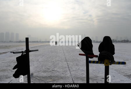 Harbin, Chine, province de Heilongjiang. 9Th Mar, 2016. Recueillir des travailleurs de la glace sur le fleuve Songhuajiang congelé à Harbin, capitale de la province du nord-est de la Chine, le 9 décembre 2016. © Wang Jianwei/Xinhua/Alamy Live News Banque D'Images