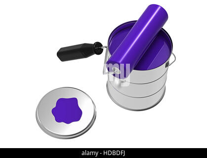 Rouleau de peinture rose, et peut, rendu 3D, isolated on white Banque D'Images