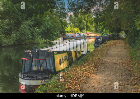 Canalboats sur la rivière Lea (ou Lee) dans le Hertfordshire, Angleterre, Royaume-Uni Banque D'Images