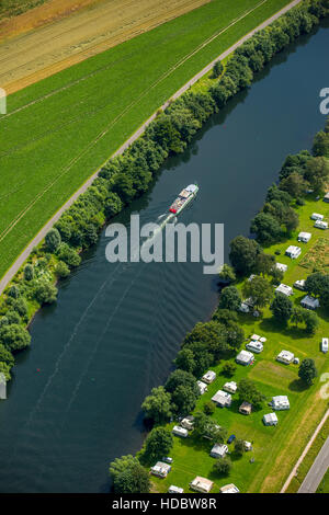 Photographie aérienne, bateau d'excursion sur la Ruhr, vallée de la Ruhr, les plaines inondables de la Ruhr, au sud de Mülheim an der Ruhr, Ruhr Banque D'Images