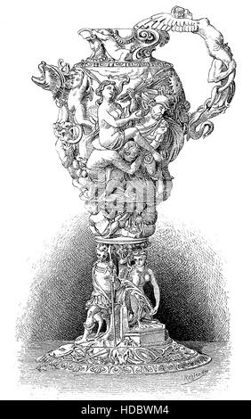 Ivoire sculpté pichet d'artistique décrivant Vénus triomphe, XVII siècle Banque D'Images