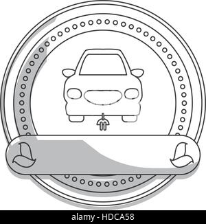 Timbre joint avec l'icône de voiture électrique sur fond blanc. eco friendly car concept. vector illustration Illustration de Vecteur