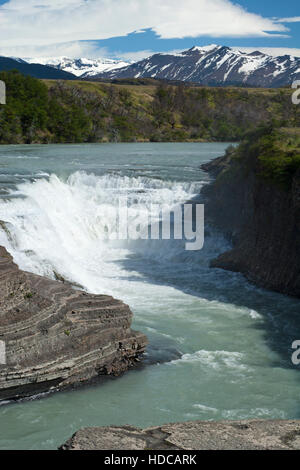 Cascade Paine sur le Rio Paine dans Torres del Paine. Banque D'Images