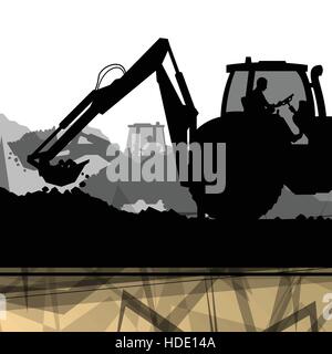 Digger excavator creuser dans la construction de machines ou d'action site abstract vector background concept Illustration de Vecteur