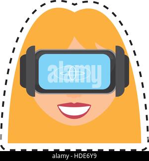 Fille blonde lunettes de réalité virtuelle technologie conception eps illustration vectorielle de la ligne de coupe Illustration de Vecteur