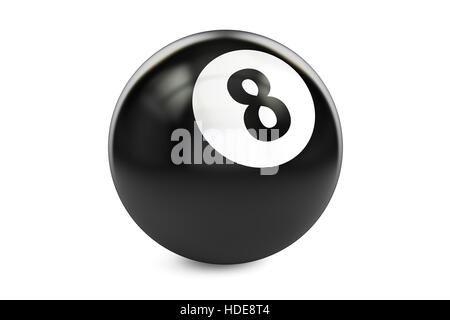 Boule de billard huit noir, rendu 3D isolé sur fond blanc Banque D'Images