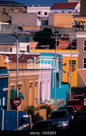 Maisons colorées dans le quartier Bo Kaap de Cape Town, Afrique du Sud Banque D'Images