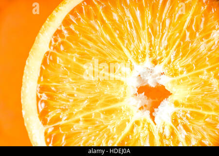 Tranche d'orange sur fond orange close-up Banque D'Images