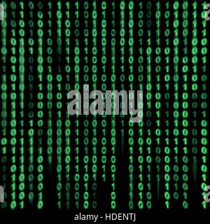 Flux binaire de vert sur l'écran. Banque D'Images