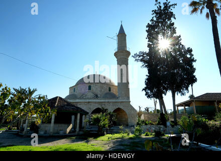 La mosquée Hala Sultan Tekke qui se trouve au bord du lac salé de Larnaca Chypre. Banque D'Images