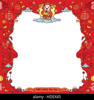 Vector Illustration de Dieu chinois de la richesse 'Tsai Shen Yeh' pour le Nouvel An Chinois Carte de souhaits avec Copyspace. Illustration de Vecteur