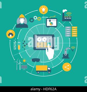 4.0 L'industrie, de l'automatisation, internet des objets et concepts de l'interface homme-machine avec tablette Illustration de Vecteur