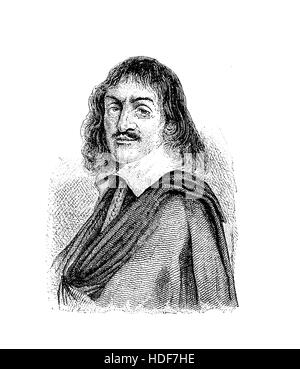 Portrait de René Descartes (31 mars 1596 - 11 février 1650) connu aussi sous le nom de Renatus Cartesius, philosophe, mathématicien et scientifique , père de la géométrie analytique, du calcul infinitésimal et du système de coordonnées à trois dimensions. Banque D'Images