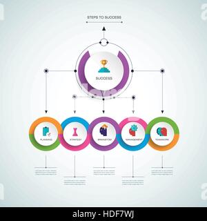 Vector infographic template avec étiquette papier 3D intégrée, des cercles. Concept d'affaires, Étapes vers le succès avec des options. Pour le contenu, schéma, organigramme, Illustration de Vecteur