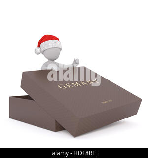 3d'un homme portant un chapeau de Père Noël rouge avec une Allemagne de luxe boîte-cadeau pour Noël, rendu isolé sur blanc illustration Banque D'Images