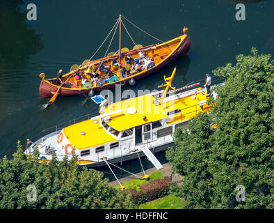Photographie aérienne, de la jetée, du bateau viking et la conservation de l'eau de bateau, Ruhr, Mülheim an der Ruhr, Ruhr Banque D'Images