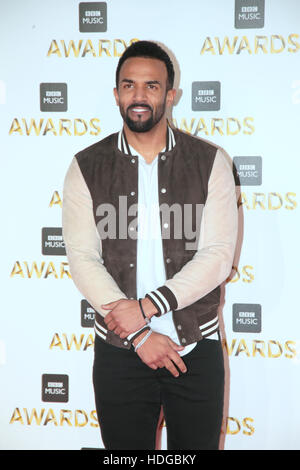 Londres, Royaume-Uni. 12 Décembre, 2016. Craig David arrivant au tapis rouge de la BBC Music Awards 2016 à l'Excel Centre @Paul/Quezada-Neiman Alamy Live News Banque D'Images