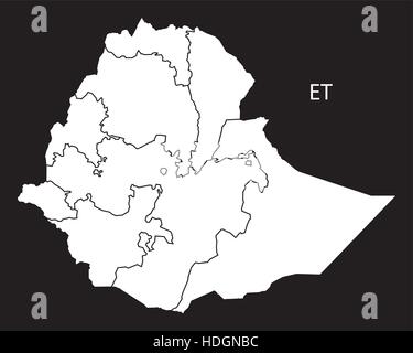 Carte des régions de l'Éthiopie illustration noir et blanc Illustration de Vecteur