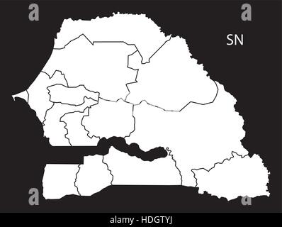 Carte des régions Sénégal illustration noir et blanc Illustration de Vecteur