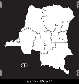 République démocratique du Congo Carte des provinces illustration noir et blanc Illustration de Vecteur