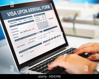 Formulaire de visa à l'arrivée du concept d'immigration Banque D'Images
