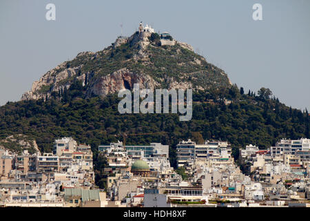 Skyline : Lykabettus/ Lykavittos, Athènes, Grèce. Banque D'Images