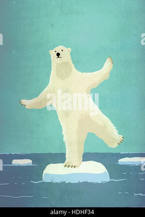 Image d'illustration de l'ours polaire en équilibre sur iceberg en représentant le réchauffement de la mer Banque D'Images