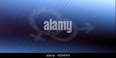 Les hommes et les symboles genre faite de nombres binaires sur fond bleu Banque D'Images