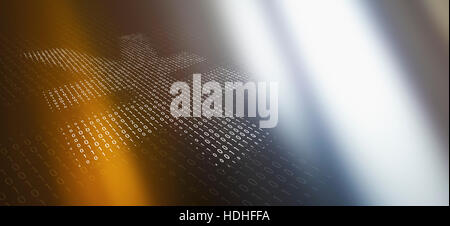 Close-up of yen sign faite de nombres binaires sur gradient background Banque D'Images