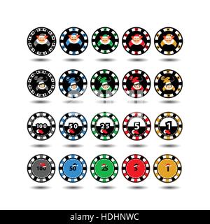 Jetons de casino Jeu de 20 pièces de vingt de Noël. nouveau dieu.elf de Noël. Illustration vecteur. Pour utiliser le site, l'impression, papier, tissu, décoration, desi Illustration de Vecteur